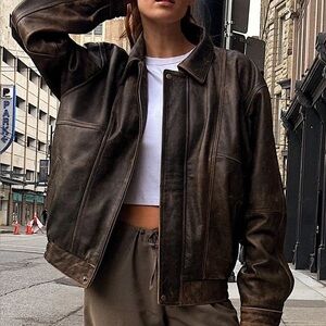 Pierre Cardin Brown Leather Bomber Jacket